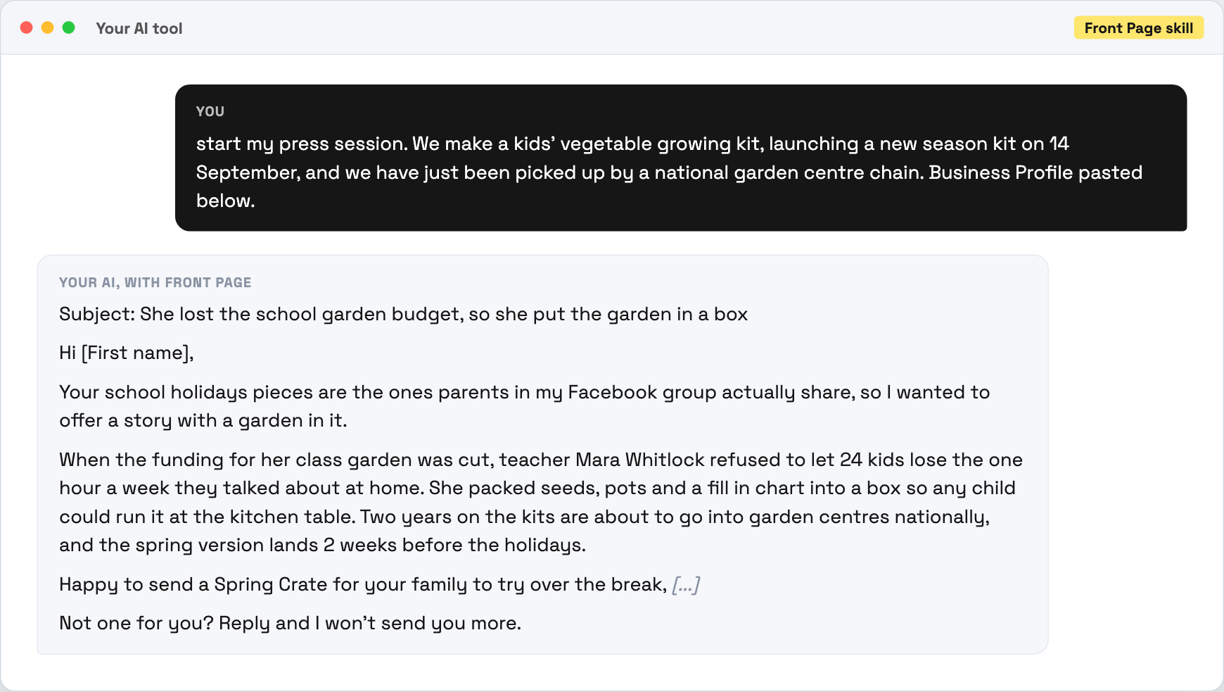 Front Page writing a pitch for a parenting website